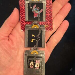 Disney Parks Tower of Terror Folding Pin Mickey Minnie Stitch NEW Pb1B8